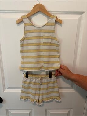 easy-peasy Striped Yellow & White Tank Top/shorts set - Kids 5T